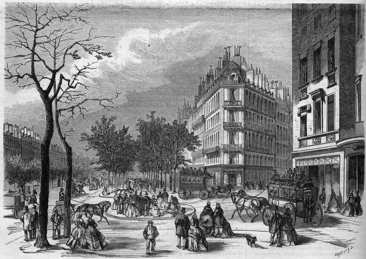 Et af de første "tilflugtssteder"" for fodgængere, der krydser boulevarderne i Paris, etableret mellem boulevard des Capucines og boulevard de la Madeleine af French School