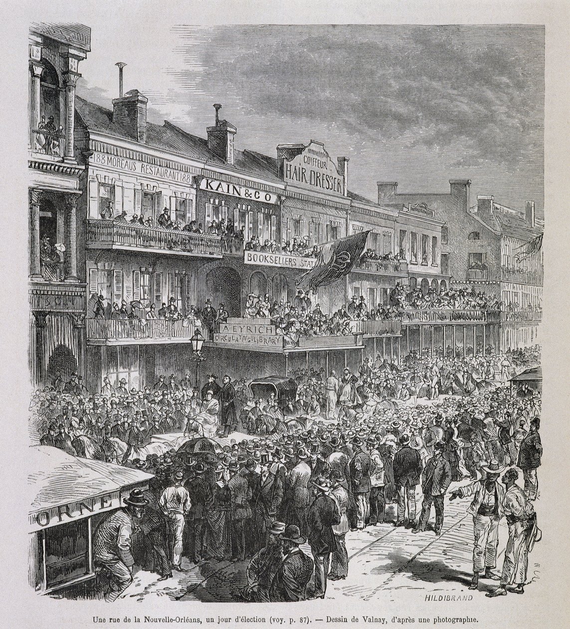 En gade i New Orleans på valgdagen 1875 - i "" Le Tour du Monde", 2. sem. 1876 af French School
