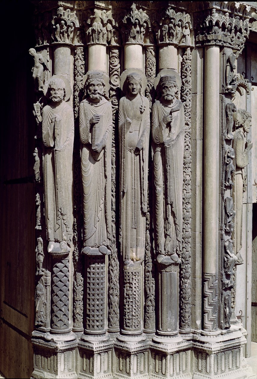 Ukendt skikkelse, kong Salomon, dronningen af Saba og kong David, jambfigurer fra den kongelige portal, 1140-55 af French School