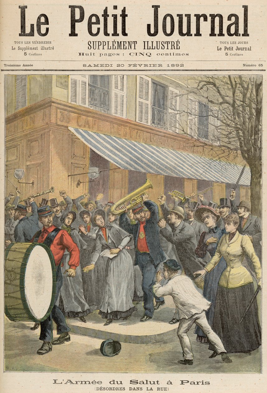Opstand mod en Frelsens Hær-procession i Paris, fra Le Petit Journal, 20. februar 1892 (farvestik) af French School