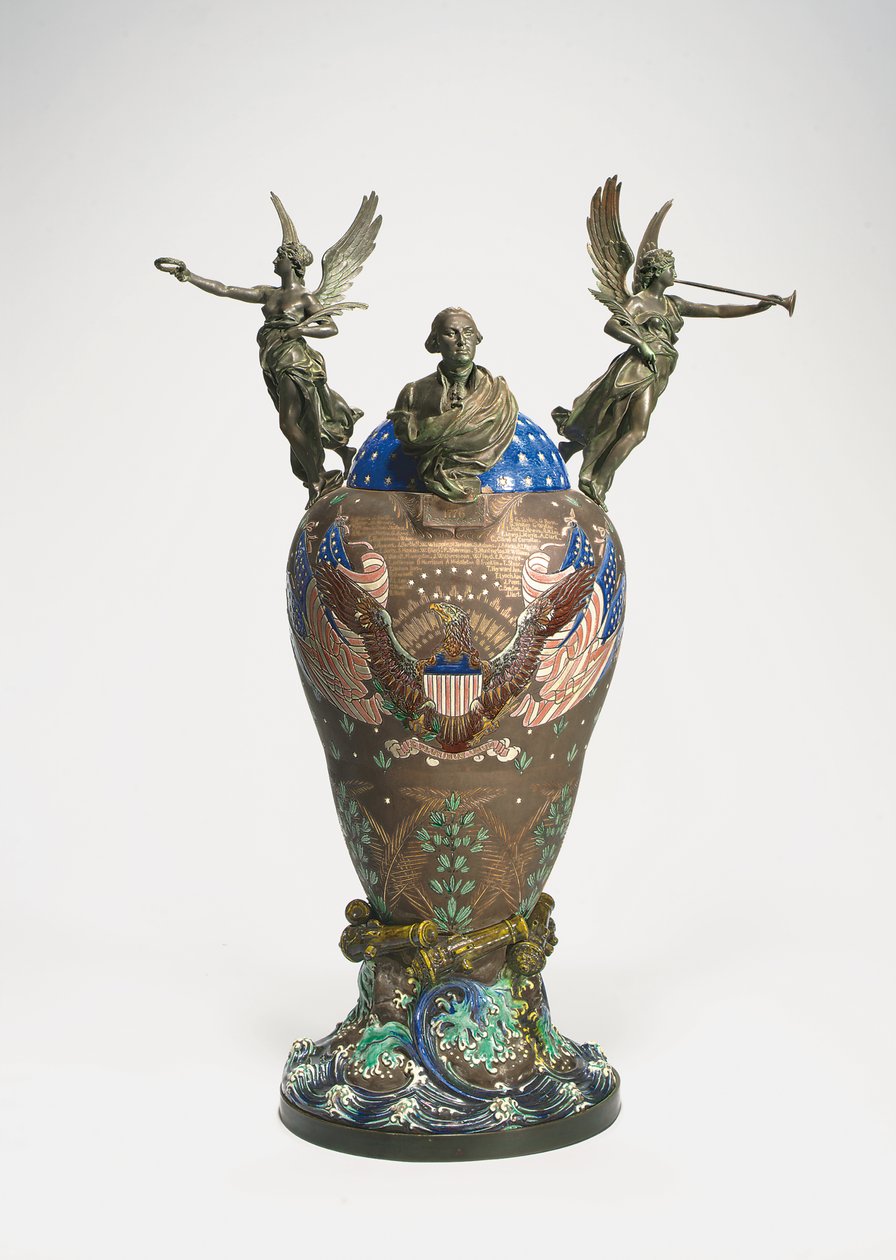 Urne til minde om hundredåret for amerikansk uafhængighed, ca. 1876 (keramik og bronze) af French School