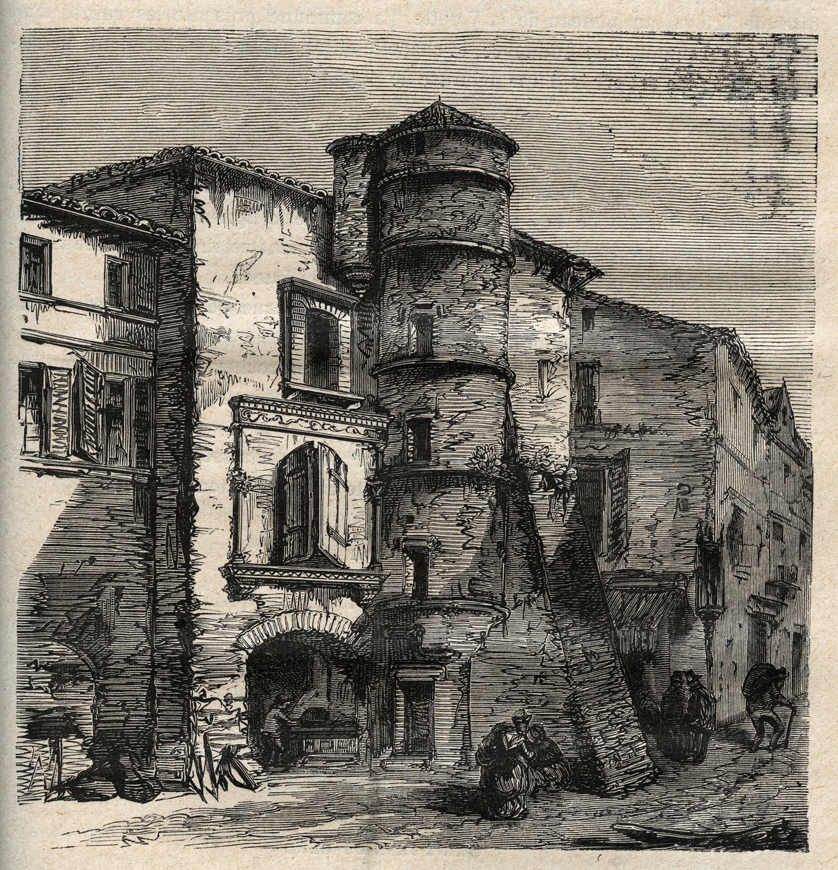 Uzes - det gamle slot -Gard - Frankrig - indgravering i "" PATRIE"" - PECTUREQUIREQUE BESKRIVELSE AF FRANKRIG I 6 BINDE AF LUCIEN HUARD - slutningen af ​​det 19. århundrede af French School