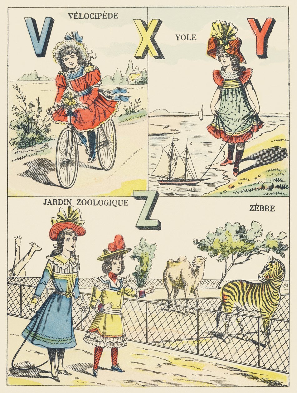 V X Y Z: velocipede, yole, zoologisk have, zebra af French School