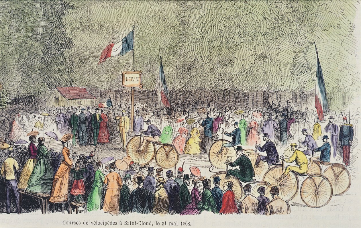 Velocipede-løb i Saint-Cloud, 31. maj, 1808 (farvegravering) af French School