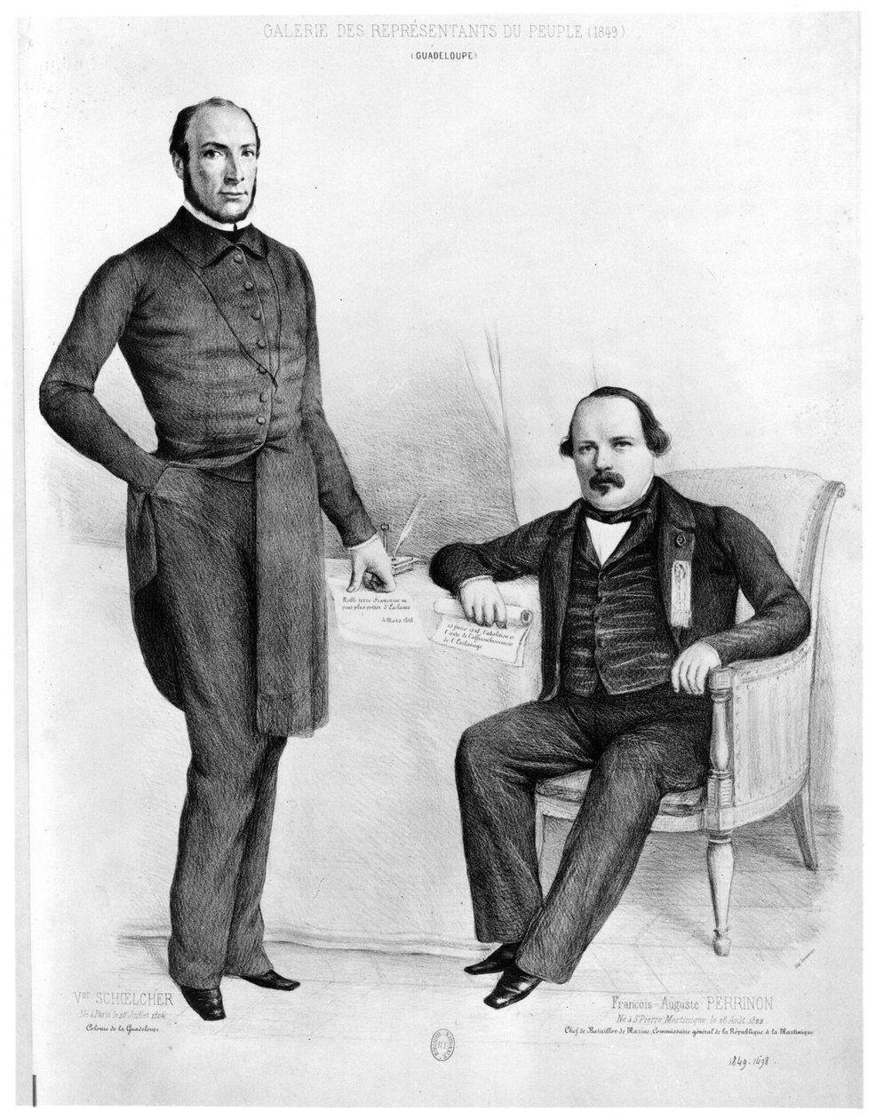 Victor Schoelcher (f.1804) og Francois-Auguste Perrinon (f.1822) deputerede fra Guadeloupe og Martinique, 1849 af French School