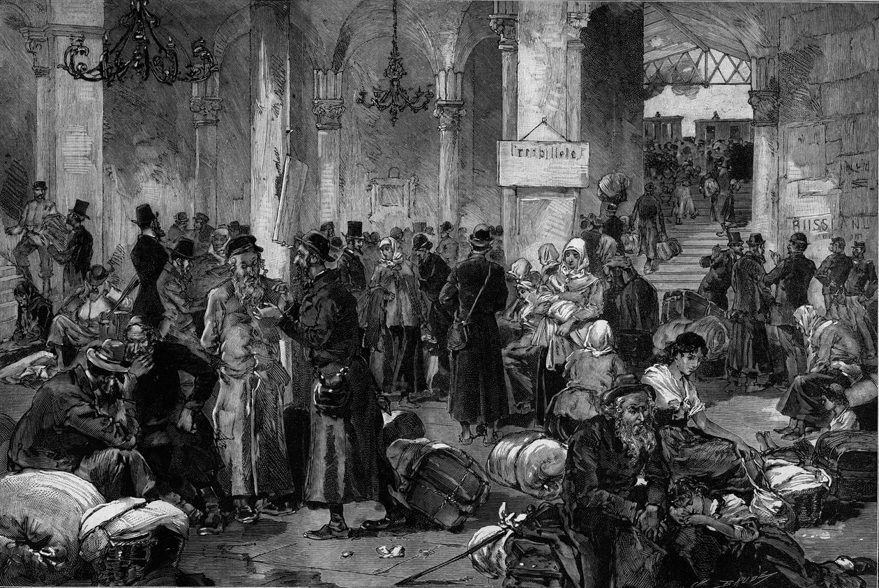 Wien 1882, Hall of the Lost Causes of the North Fahn: repatriering af jøder i eksil efter forsoningen af den antisemitiske bevægelse, der havde fundet sted i Rusland, fra "Le Monde Illustre" af French School