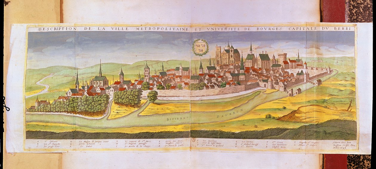 Udsigt over Bourges og universitetet, hovedstaden i Berry, 1646 af French School
