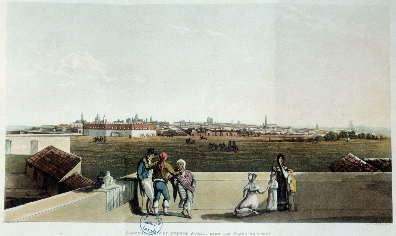 Udsigt over Buenos Aires i Argentina. Litografi af vidal (1820) 1800-tallet. Paris, Latinamerikansk bibliotek af French School