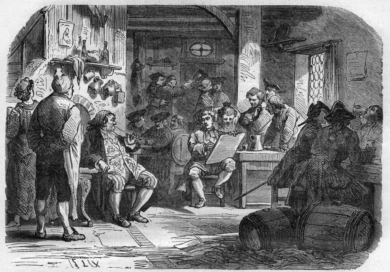 Udsigt over Cabaret des Porcherons i Paris. Indstik i "Prostitutionens og udskejelsens historie blandt alle verdens folkeslag fra oldtiden til i dag" af Dr. Th. -F. Debray. 1879. af French School