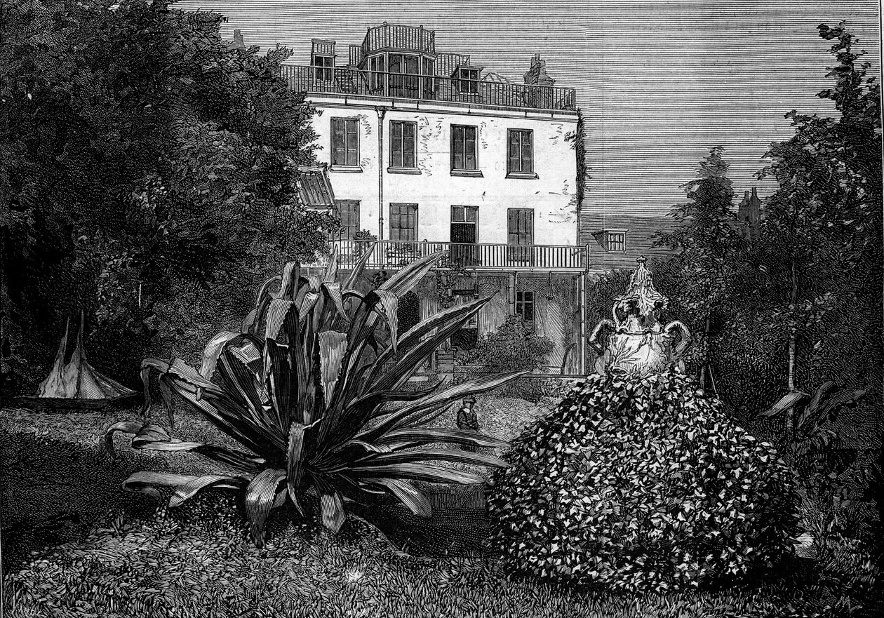 Udsigt over Hauteville House (Hauteville-House), Victor Hugos bopæl under hans eksil på øen Guernsey. Indgravering i "" The Illustrous World"" nr. 1249 af 5. marts af French School