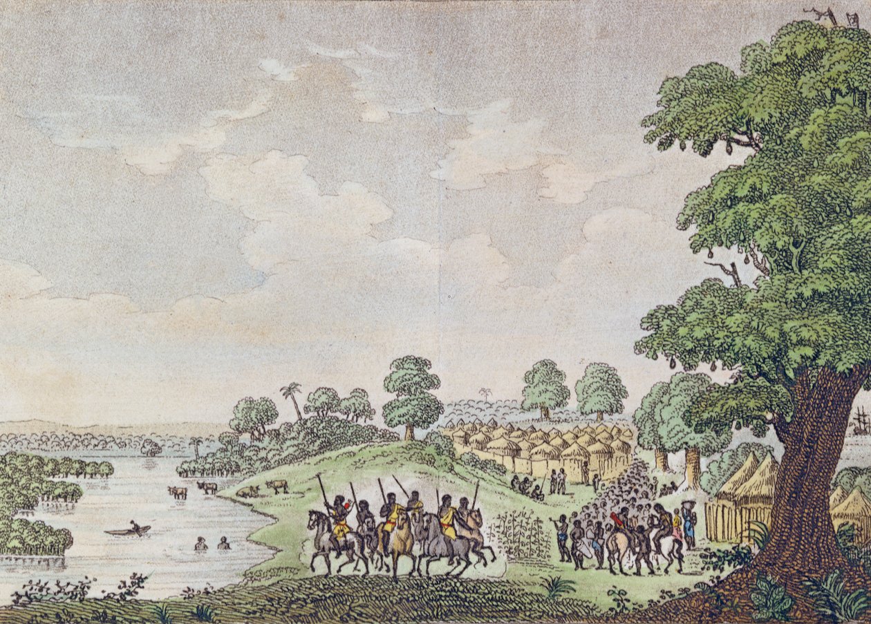 Udsigt over Joal, handelshavn i Kongeriget Sine, Senegal, ca. 1810 af French School