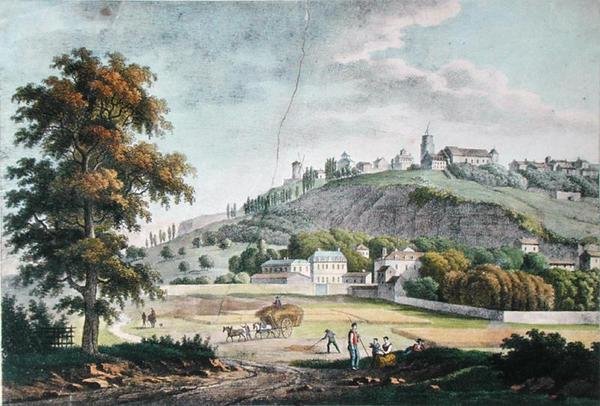 Udsigt over Montmartre fra St. Denis (farve litho) af French School