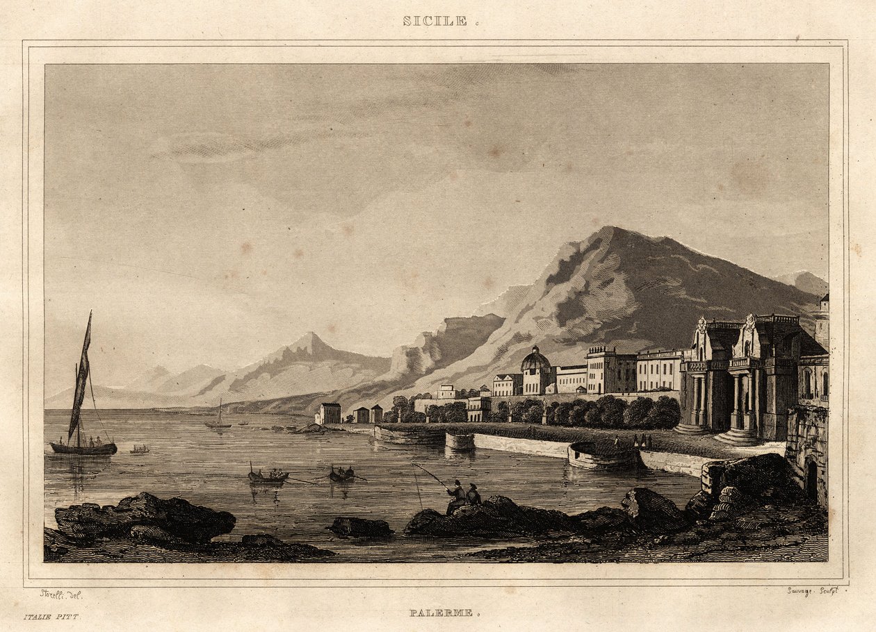 Udsigt over Palermo, Sicilien, gravering af Storelli, i "" Picturesque Italy", Amable Coste-redaktør af French School