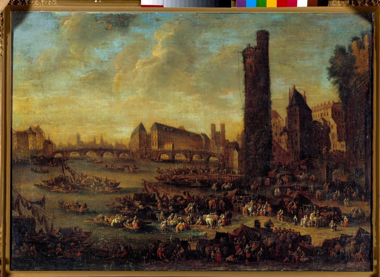 Udsigt over Paris fra Côte de la Cite taget fra Tour de Nesles-maleriet af den franske skole. 1650 søn. 0,59 x 0,82m Versailles. Chateau Museum af French School