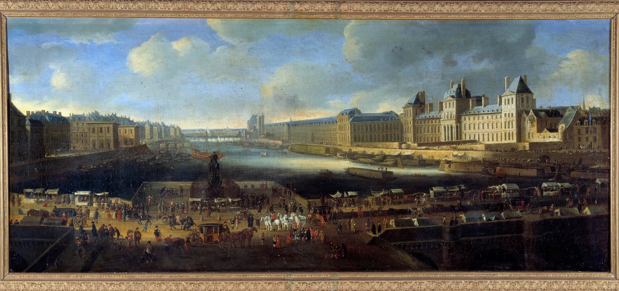 Udsigt over Paris fra Louvre-kysten taget fra Pont Neuf-maleriet af den franske skole i det 17. århundrede af French School