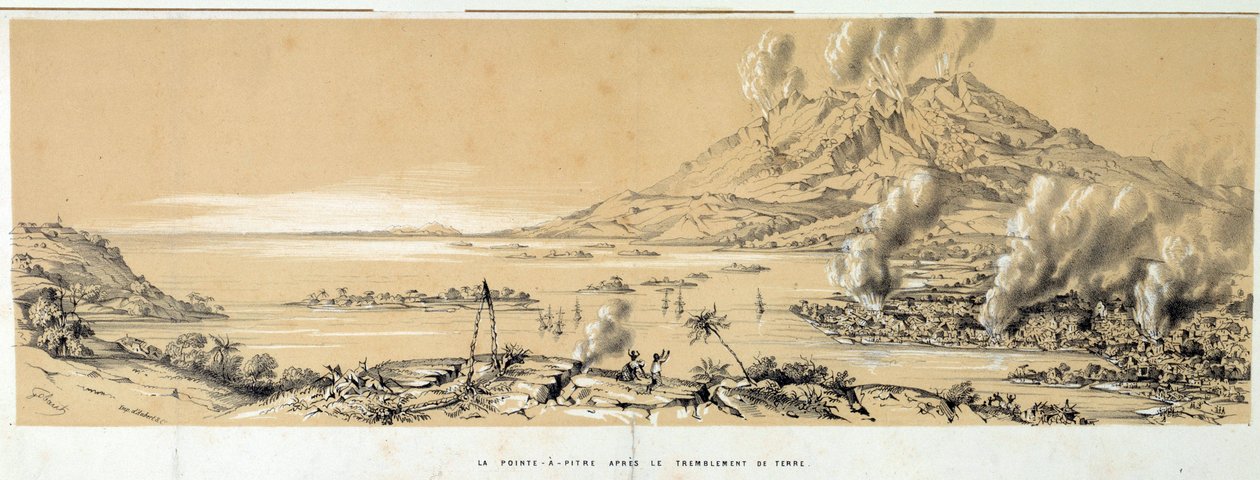 Udsigt over Pointe a Pitre (Pointe-a-Pitre) efter jordskælvet den 8. februar af French School
