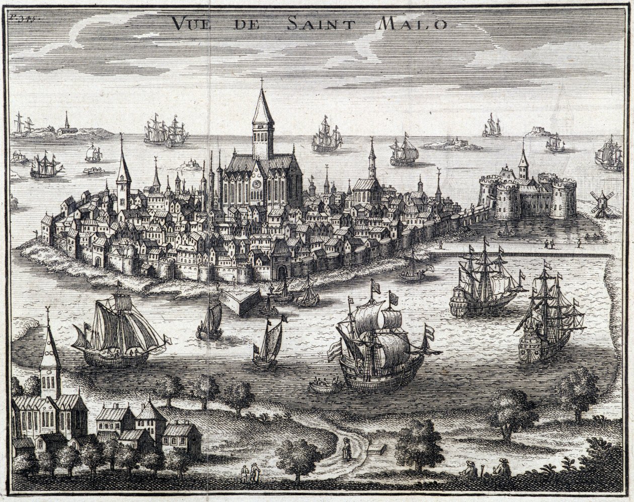 Udsigt over St Malo - Anonymt stik af French School