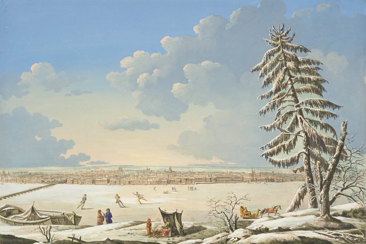 Udsigt over Skt. Petersborg, udgivet i Paris ca. 1850 (håndfarvet litho) af French School