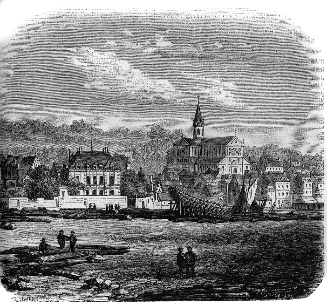 Udsigt over Trouville sur Mer (Trouville-sur-Mer) med den nye kirke. Calvados (14). af French School