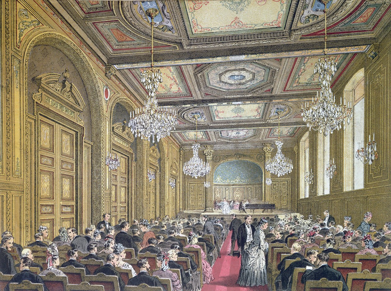 Udsigt til en koncert i Salle Herz på Rue de la Victoire, Paris, ca. 1870-80 af French School