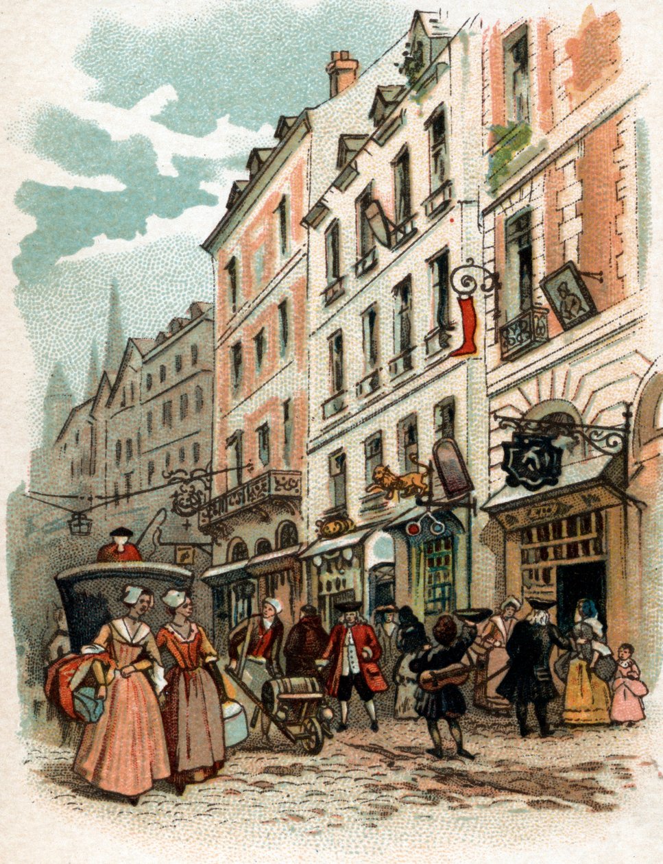 Udsigt over en gade i Paris under kong Louis XV