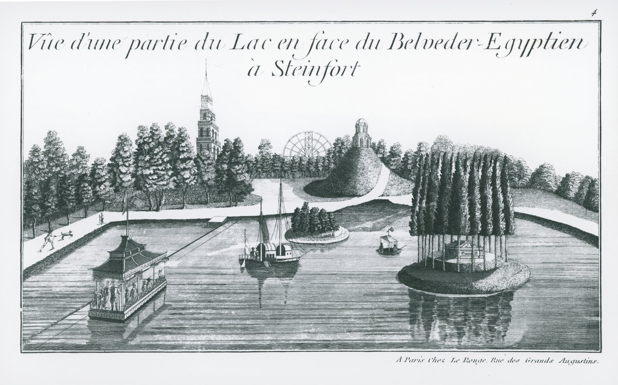 Udsigt over en del af søen foran den egyptiske Belvedere ved Steinfort, fra 