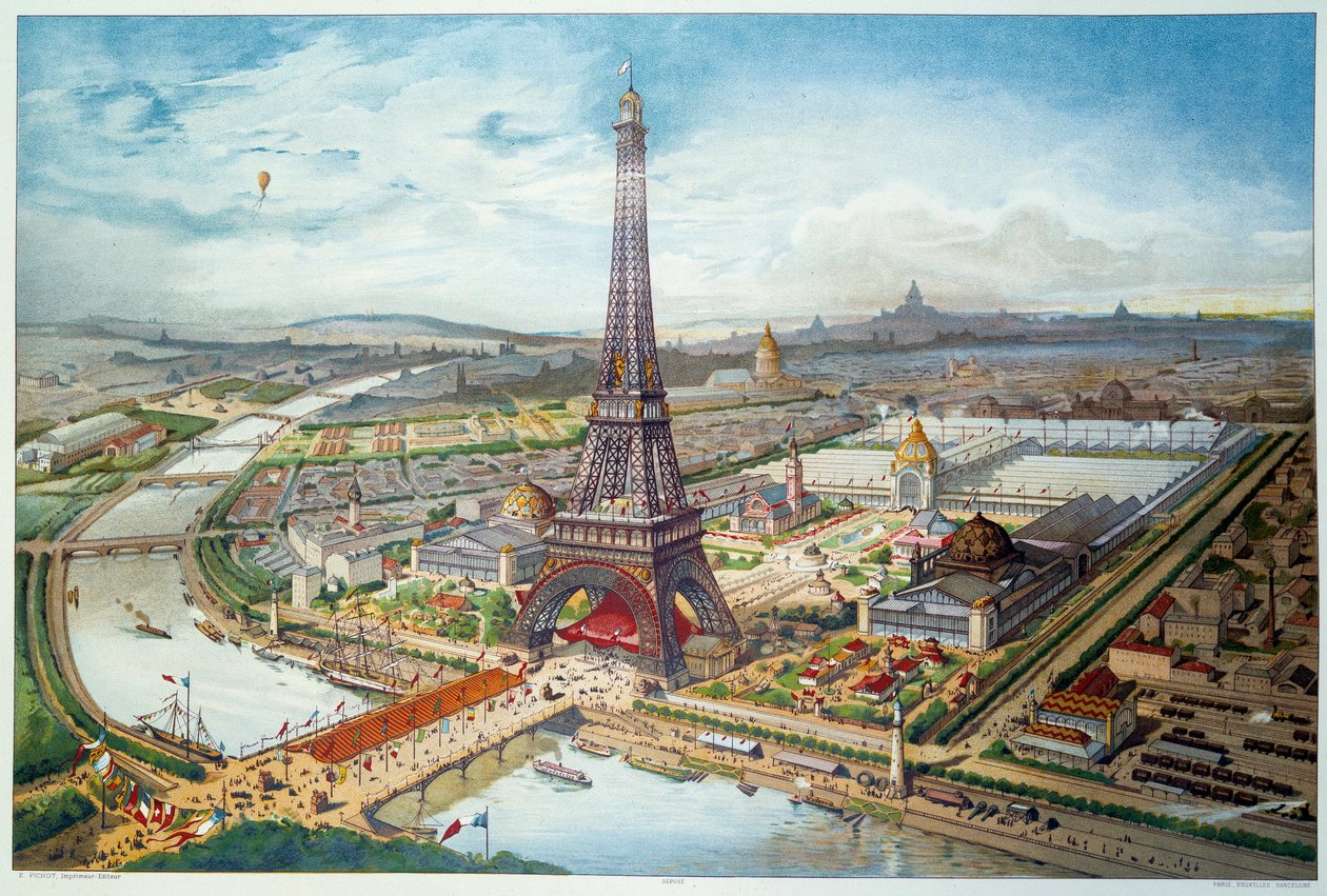Udsigt over verdensudstillingen i Paris i 1889. Stik af 1889. Paris, Dekorativ kunst af French School