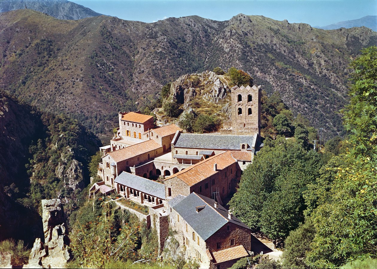 Udsigt over klosteret St. Martin du Canigou af French School