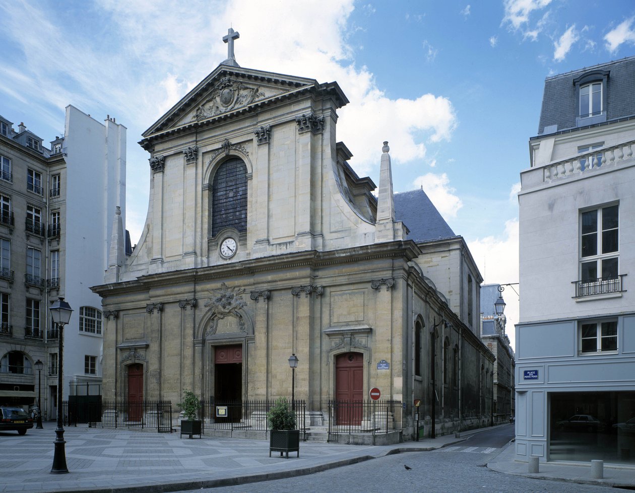Udsigt over Basilica of Notre Dame (Notre Dame) af Victories i Paris. af French School