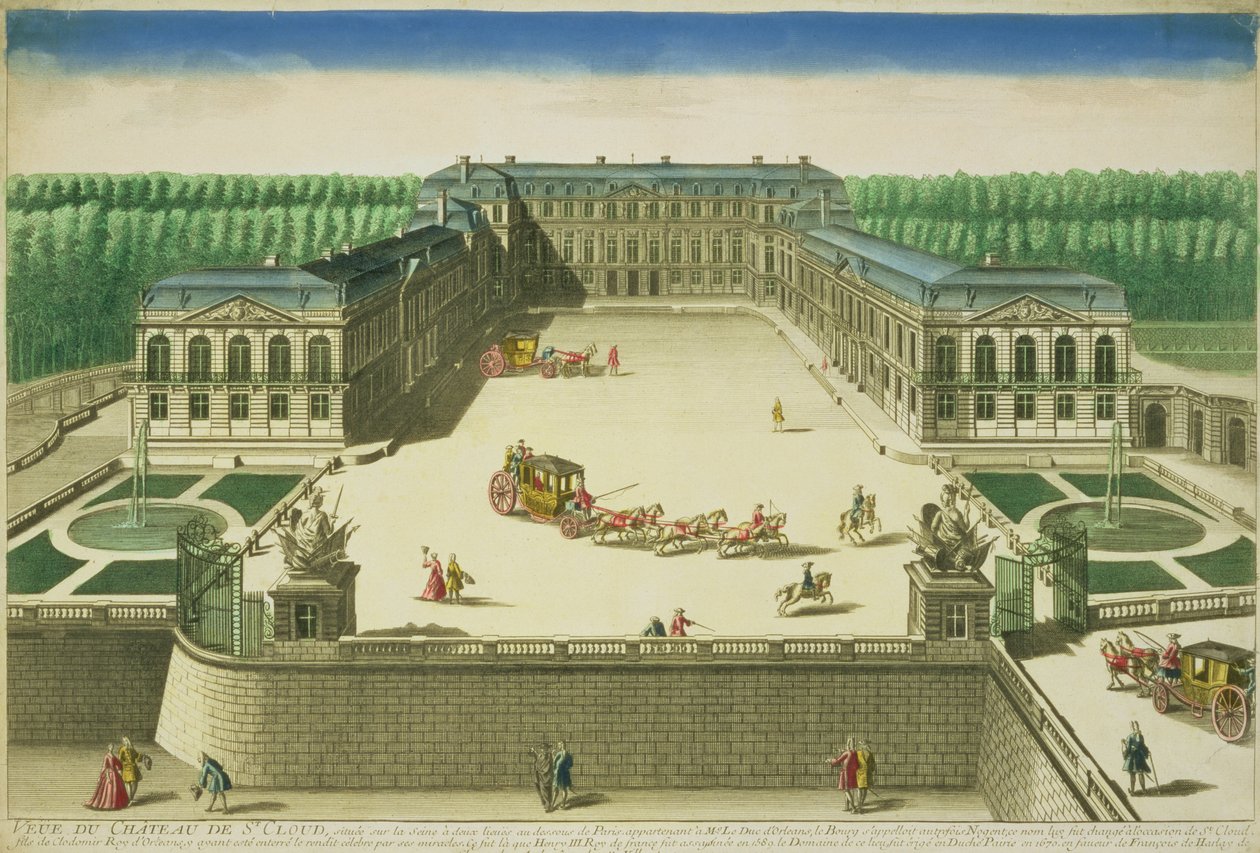Udsigt over slottet St. Cloud, indgraveret af Antoine Aveline (1691-1743) af French School