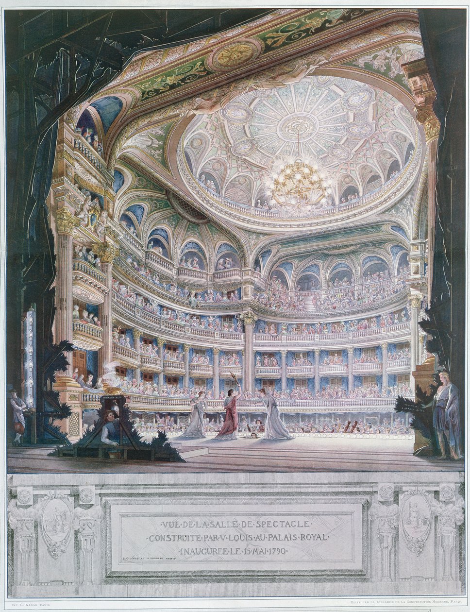 Udsigt over Comedie Francaise Theatre i 1790, efter en original af Gaudet og Prudent (farvegravering) af French School