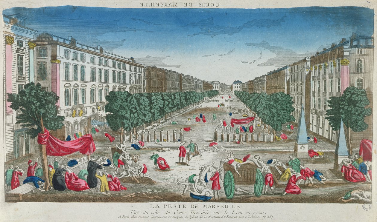 Udsigt over Cours Belsunce, Marseille, under pesten i 1720 af French School