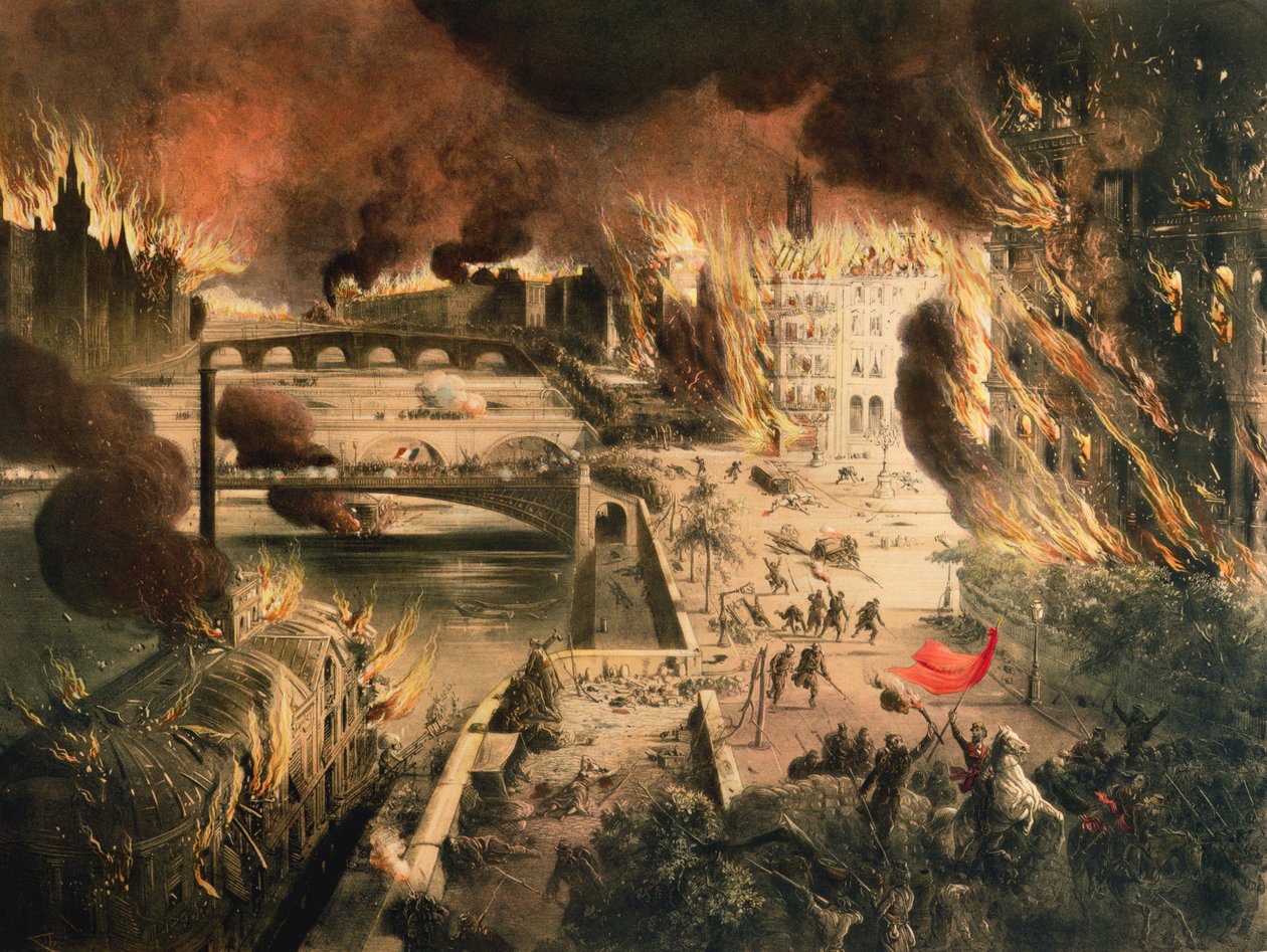 Udsigt til brandene i Paris under kommunen den 24. og 25. maj 1871 af French School