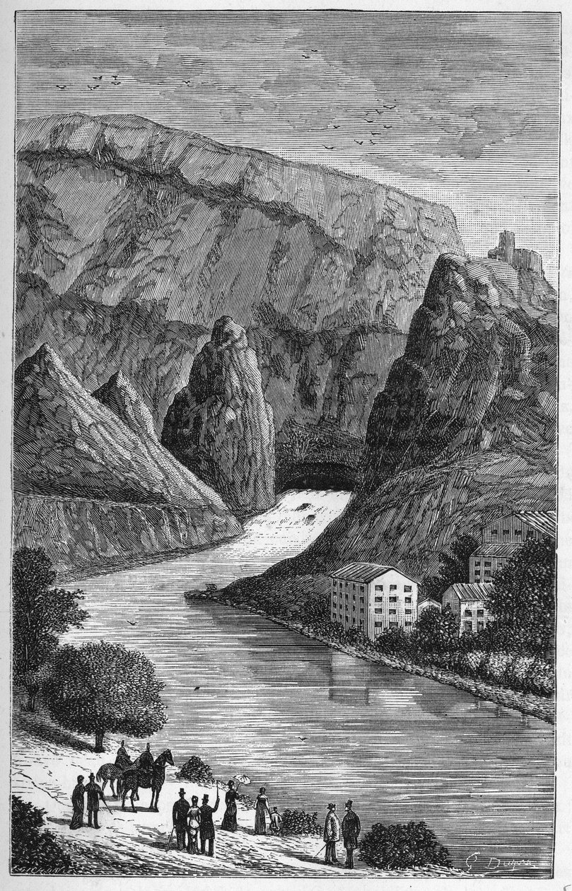 Udsigt over Fontaine du Vaucluse i departementet Vaucluse, region Provence-Alpes-Cote d
