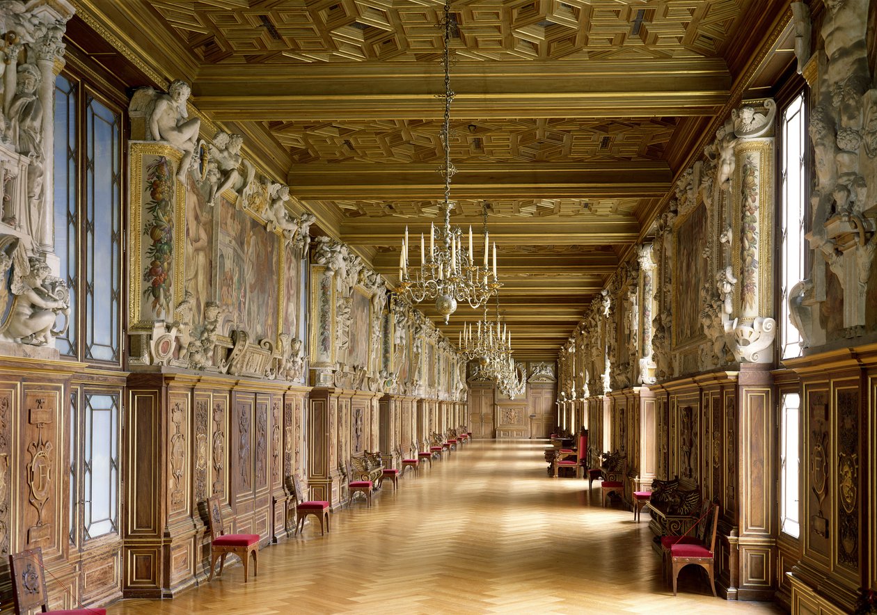 Udsigt over Galerie Francois I, 1528-40 af French School