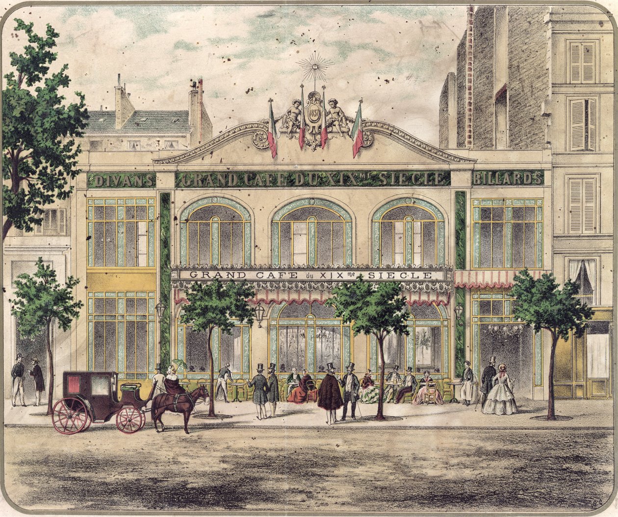 Udsigt over Grand Cafe du XIXeme Siecle, Paris, 1857 af French School