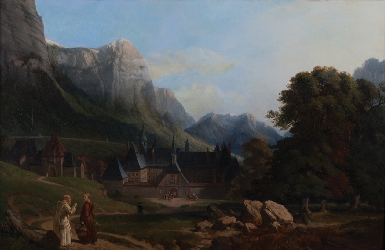 Udsigt over Grande Chartreuse kloster (Olie på lærred) af French School