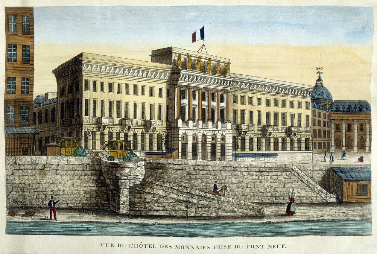 Udsigt over Hotel des Monnins taget fra Pont Neuf - gravering, begyndelsen af det 19. århundrede af French School