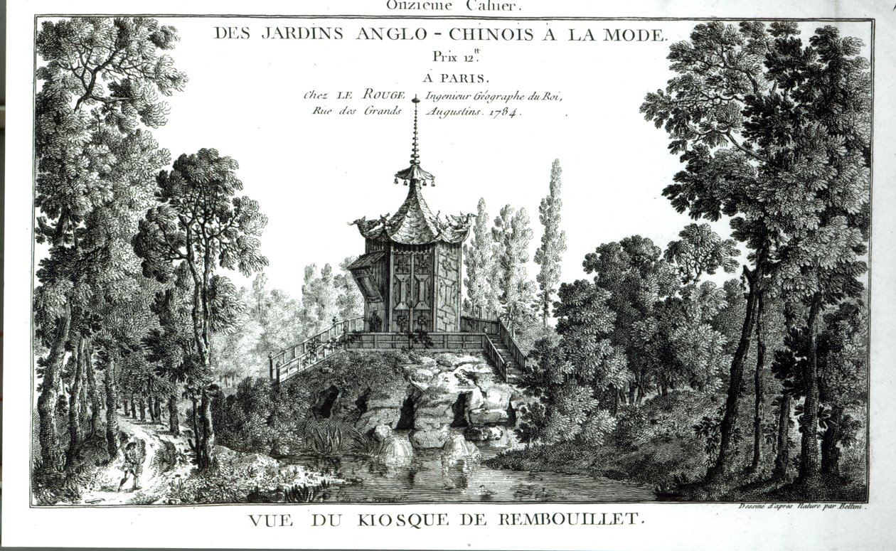 Udsigt over kiosken ved Rembouillet, fra Jardins Anglo-Chinois a la mode af George Louis le Rouge, udgivet 1775-78 af French School
