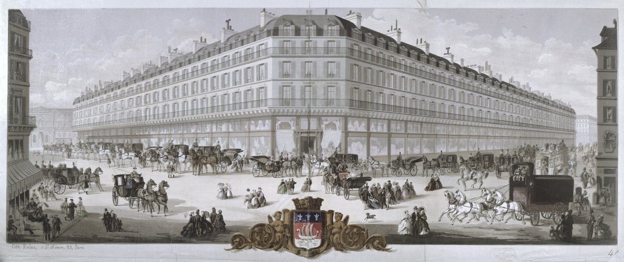 Udsigt over stormagasinet Magasins du Louvre, Paris, 1866 af French School