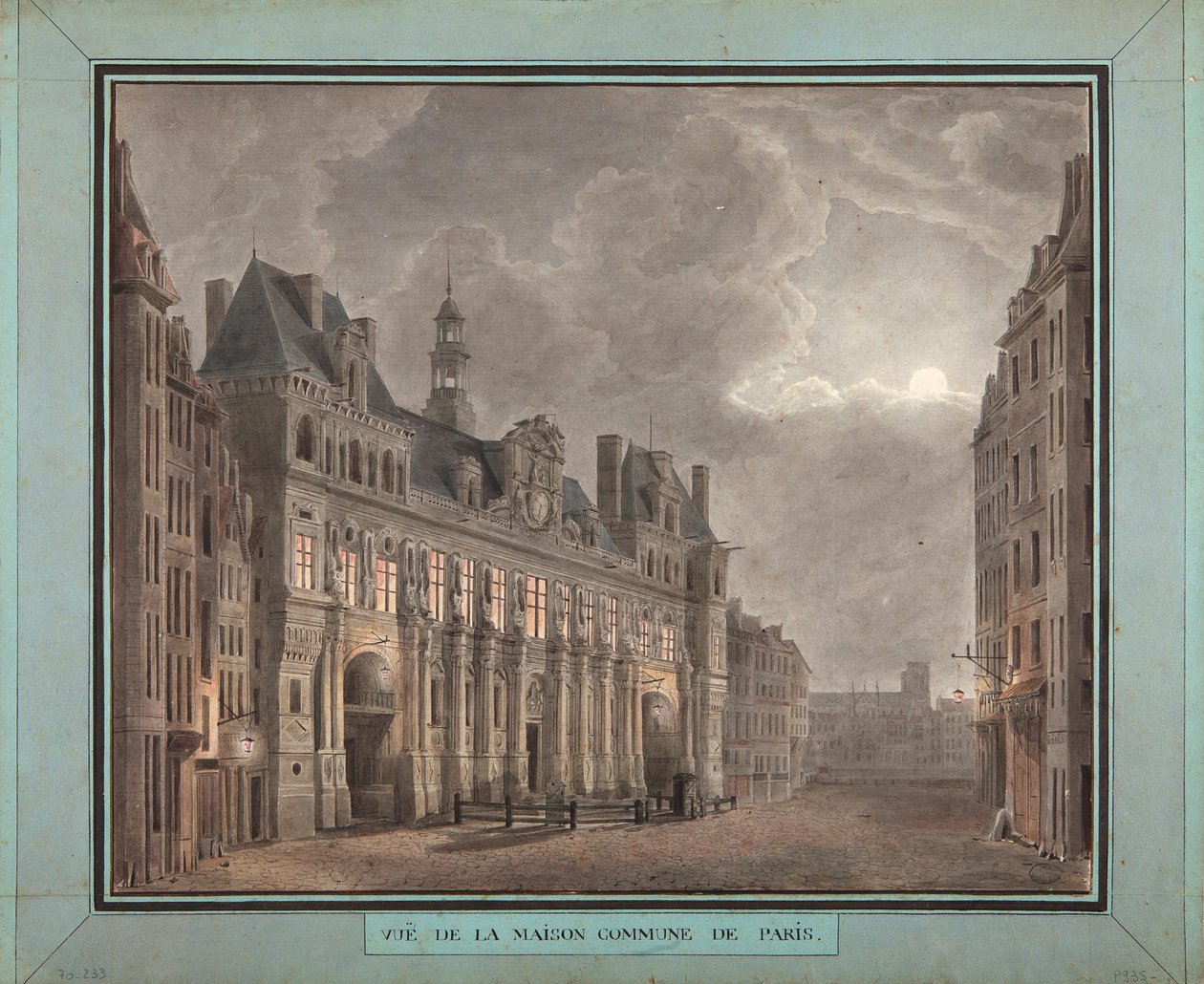 Udsigt over Maison Commune i Paris, mellem 1790-95 (wc på papir) af French School