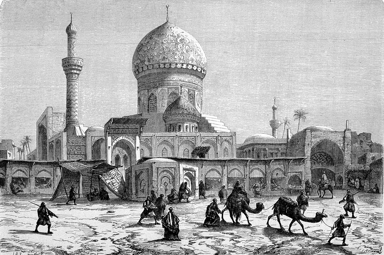 Udsigt over markedspladsen og Ahmet-Kiaia-moskeen, Bagdad (gravering) af French School