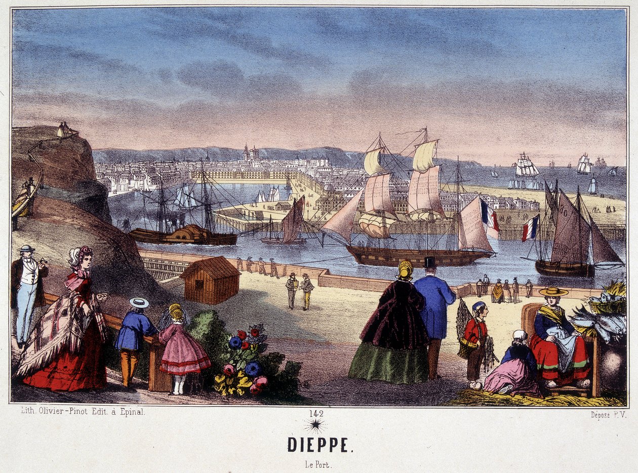 Udsigt over havnen i Dieppe, billede af Epinal, n.d. 19. århundrede af French School