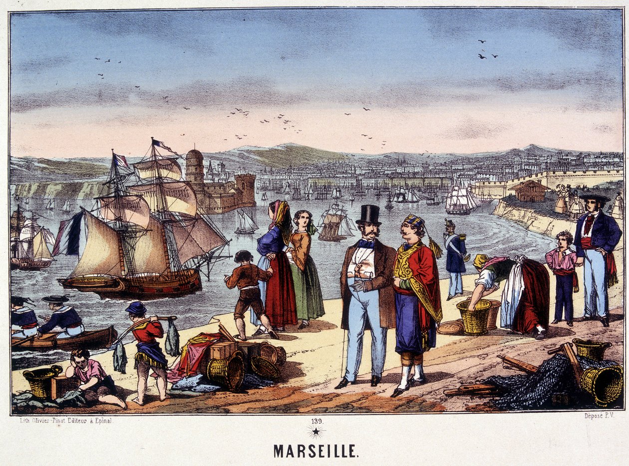 Udsigt over havnen i Marseille, billede af Epinal, n.d. 19. århundrede af French School