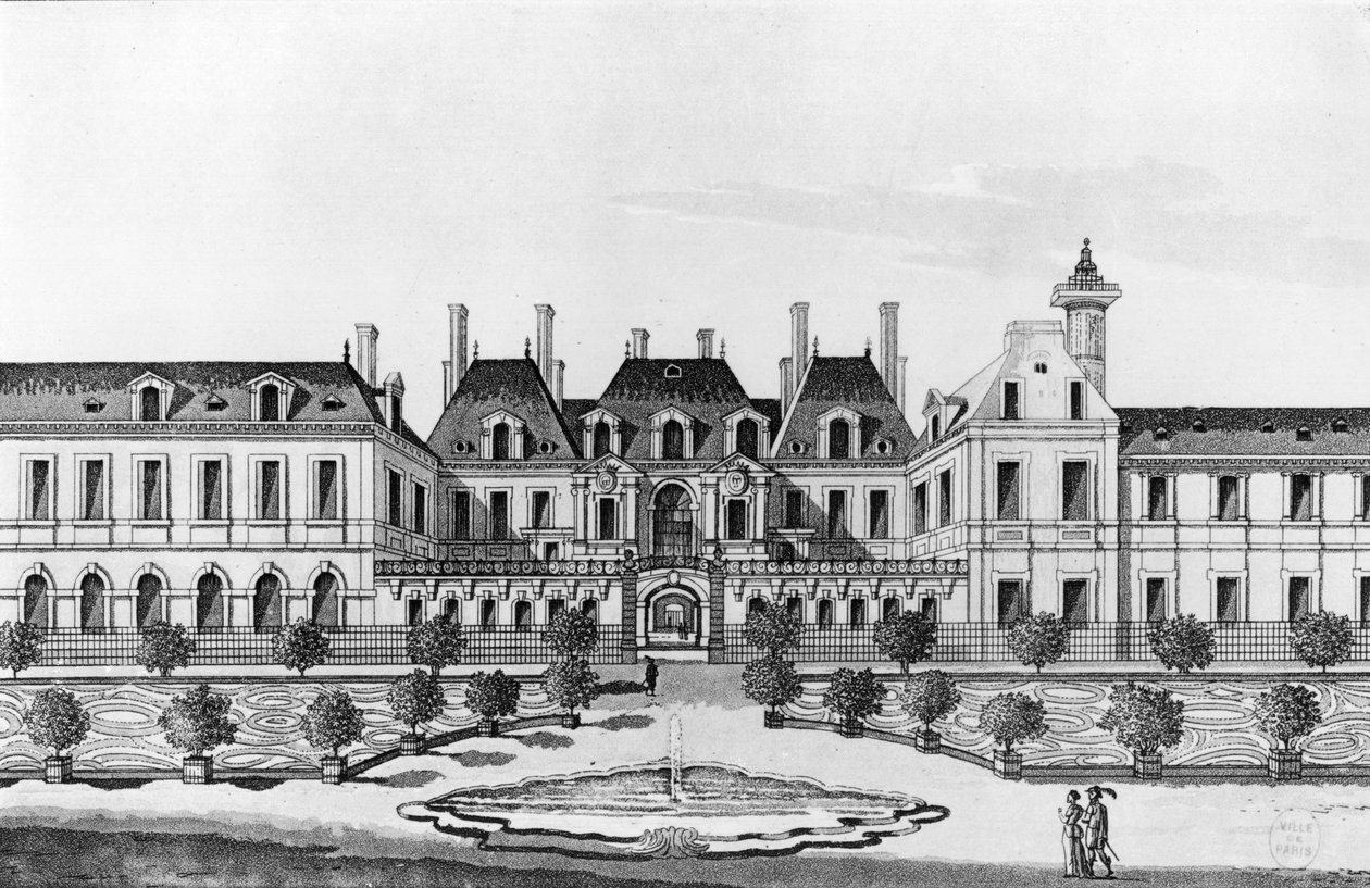Udsigt over Soissons Hotel i Paris (akvatint) af French School