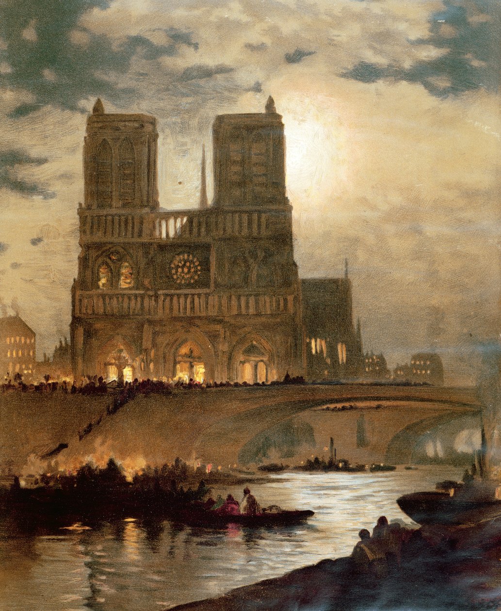 Udsigt over den vestlige facade af katedralen Notre-Dame, Paris, ca. 1840 af French School