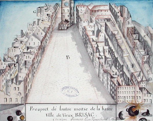 Udsigt over centrum af Brisach efter fransk bombardement i 1793 af French School