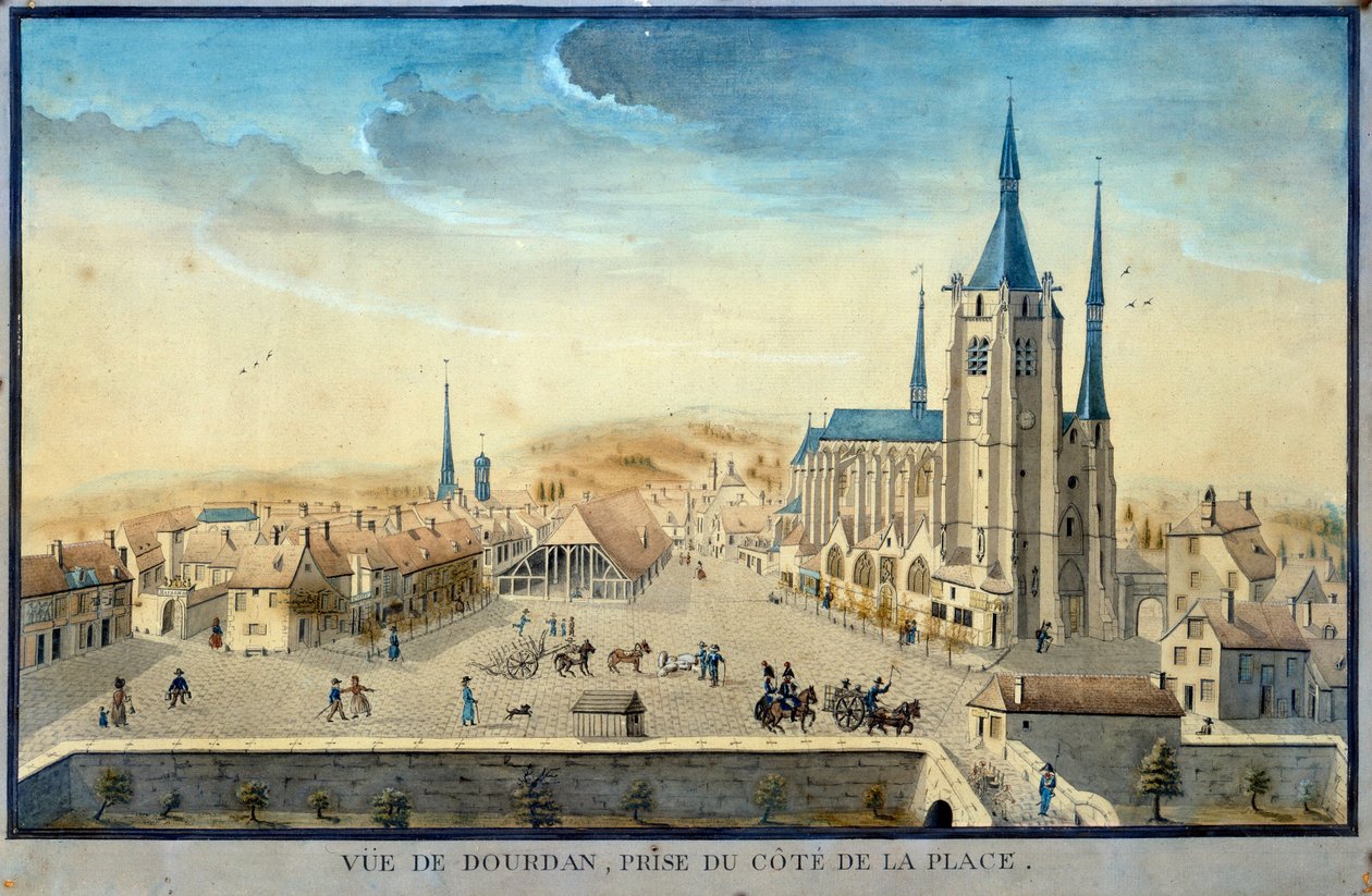 Udsigt over byen Dourdan af en fange Akvarel fra det 19. århundredes franske skole Musee de l