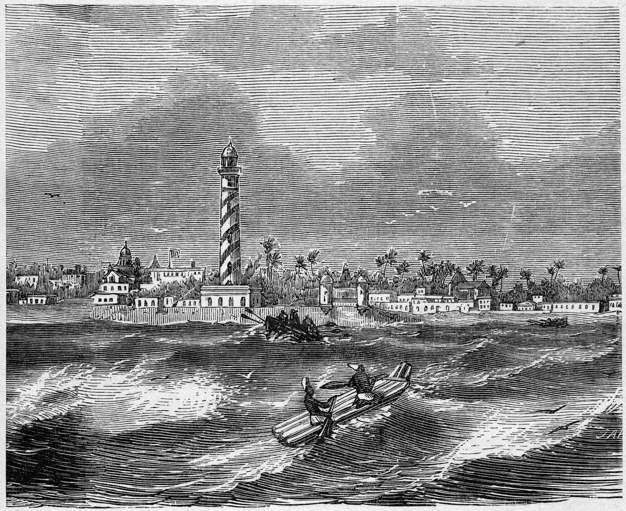 Udsigt over byen Pondicherry (Puducherry), Indien af French School