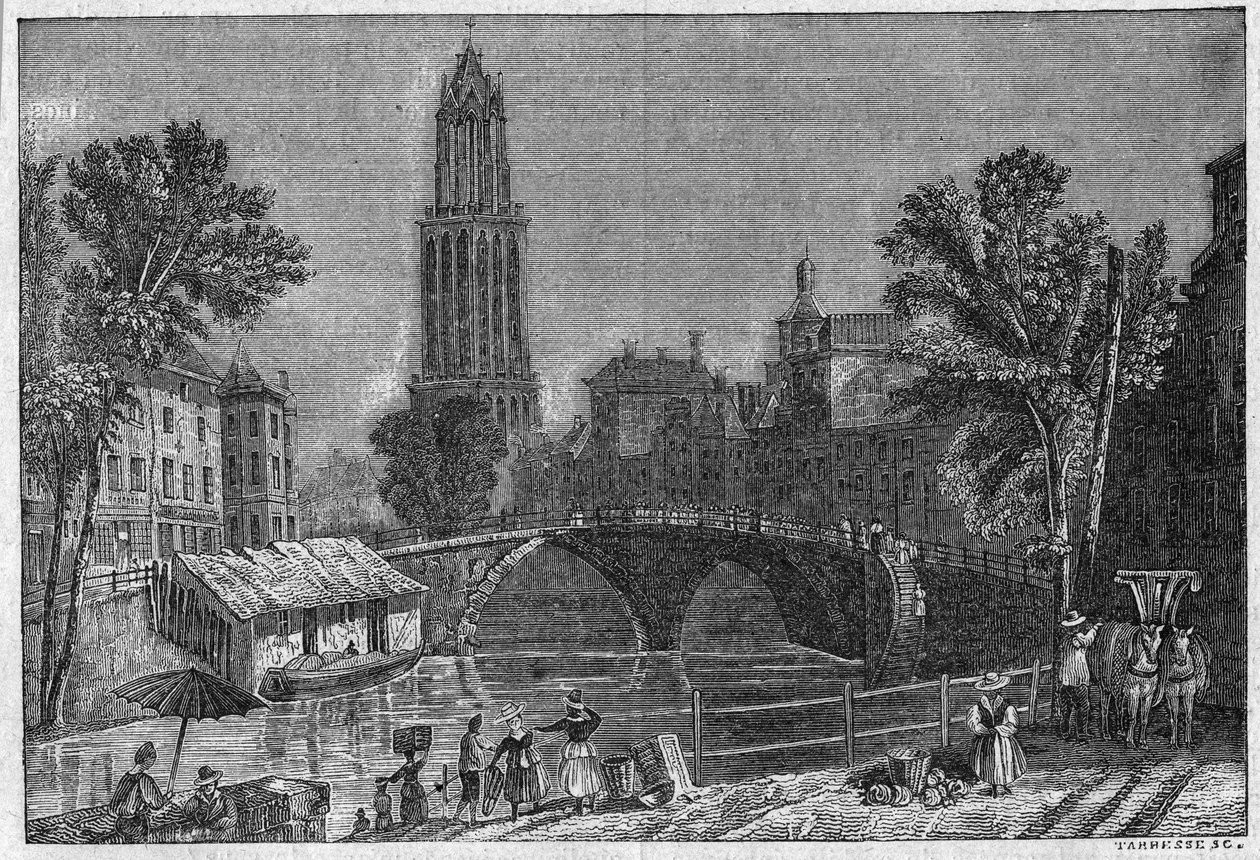 Udsigt over byen Utrecht i Holland, slutningen af det 19. århundrede. Indgravering i "La gazette du dimanche"" af 5. december 1895. af French School